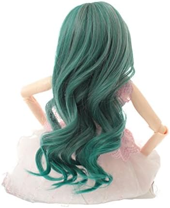 9-10 inch (22-24cm) 1/3 BJD/SD Doll Wig Neat Bangs Long Spiral Curly Hair(Green)
