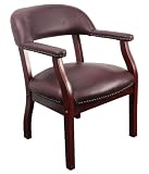 Guest Chair / Visitors Chair - Traditional Captain's Chair with Top Grain Burgundy Leather - B-ZL105-LEATHER-GG