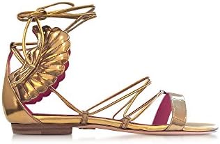 OSCAR TIYE WOMEN'S MALIKAHFLATSPECGOLD GOLD LEATHER SANDALS