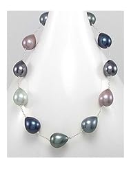 Japanese silk cord Dyed Mother of Pearls Necklace In Zinc