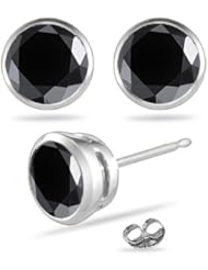 1.00 Ct of 4.5 mm AAA Round Black Diamond Stud Earrings in 14K White Gold-Screw Backs