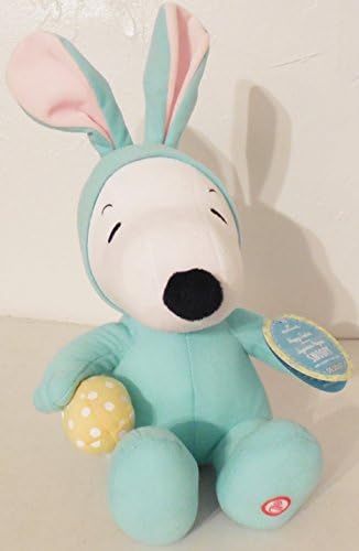 Hallmark 14" with ears up Snoopy In Aqua Bunny Suit Holding A Yellow Easter Egg With Giggle Sound by Halllmark