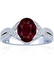 14K White Gold Oval Cut Ruby Ring With Sidestones