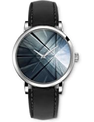 SPRAWL Aanalog Fashion Series Silver Ladies Watches of Genuine Black Leather Strap,Unique Wrist Watch for Women Girls Designed with Looking at the gray building