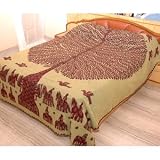 Tree of Life Hand Wooden Block Print Gudari Work Bedspread - Full / Queen Size 10 (Fallow 10)