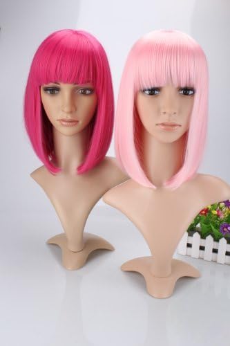 Liz Wig Gatsby 1920's Medium Long Straight Flapper Bob Heat Friendly Cosplay Party Costume Hair Wig 14'' 35cm (Hot Pink) by Liz Wig