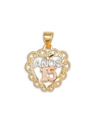 Fancy 14k Yellow White Rose Gold Anos 15 Heart Pendant
