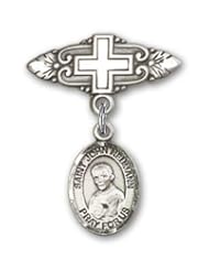 Sterling Silver Baby Badge with St. John Neumann Charm and Badge Pin with Cross
