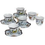 SAVE $8.53 - Yedi Houseware Classic Coffee and Tea Butterfly Espresso Cups and Saucers, Blue, Set of 6 $15.47