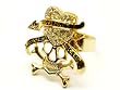 Rockabilly Skull Heart with clear Crystal Stones Cocktail Ring - Skull Heart Ring