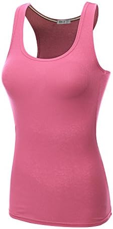 Doublju Women Sleeveless Basic Design Stretchy Fabric Comfy Tank Top INDIPINK,M