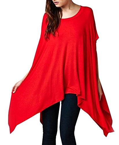 Women's Asymmetry Loose Tunic Tops Scoop Neck Dress Poncho Cape Top Blouse