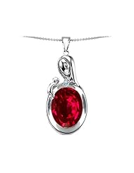 Original Star K (tm) Loving Mother With Child Family Pendant With Oval 11x9mm Created Ruby in .925 Sterling Silver