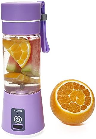 Puremakee Portable Juicer Cup Rechargeable Battery Juice Blender 380ml USB Charge Electric Glass Fruit Juicer Best for Home Camping Travel (Purple)