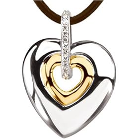 Fashionable Heart Diamond Pendant with Leather Cord