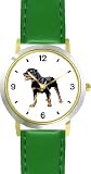 Rottweiler Dog - WATCHBUDDY® DELUXE TWO-TONE THEME WATCH - Arabic Numbers - Green Leather Strap-Children's Size-Small ( Boy's Size & Girl's Size )