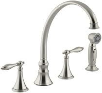 Hot Sale KOHLER K-377-4M-BN Finial Traditional Kitchen Sink Faucet with 9-3/16-Inch Spout Reach, Vibrant Brushed Nickel