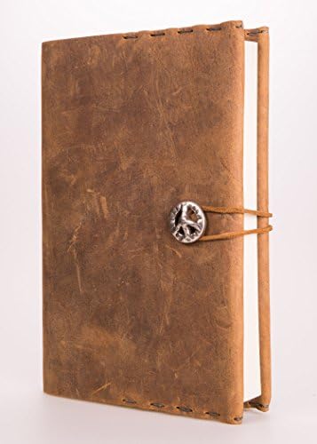 Refillable Leather Journal with Peace Sign Concho + Blank Pages 5.5" x 8.5" (JM-41)