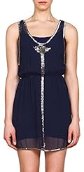 Beaded Elasticized   Waistline Metallic/Polyester Sleeveless  Dress