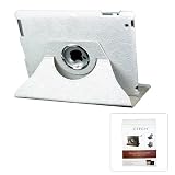 Ctech 360 Degrees Rotating Stand (White Embossed Flower) PU Leather Case for Apple iPad 2 2nd generation (only for iPad 2)