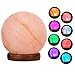 V.C.Formark USB Himalayan Salt Lamp Release Negative Ions for Office Home Deco Yoga Gift, Round Crystal Rock Hand Carved+Genuine Wood Base+Colors Changing Salt Lamp