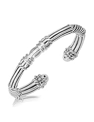 Sterling Silver Rhodium Plated Multi Style Texture Rounded End Cuff