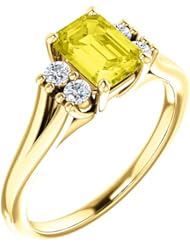 10K Yellow Gold 7.00x5.00mm Emerald Cut Yellow Sapphire and Diamond Ring -- LIFETIME WARRANTY