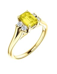 18K Yellow Gold 7.00x5.00mm Emerald Cut Yellow Sapphire and Diamond Ring -- LIFETIME WARRANTY