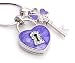 Purple and White Gold Plated Epoxy Key and Heart Dual Pendant Necklace Fashion Jewelry