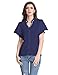 E.JAN1ST Women's V Neck Blouse Top Chiffon Short Ruffle Sleeve Button Down Shirt