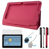 GTMax Hot Pink Textured Leather Folio with Built in Stand Case Clear LCD Screen Protector Film Guard Universal Stylus Pen Sivler Black Red LCD Cleaner Strap for Viewsonic G-Tablet on sale
