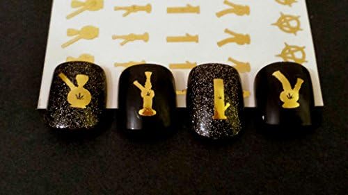 Gold Metallic Nail Art Decals Pot Leaf Bong Kit By alterNAILtive G031