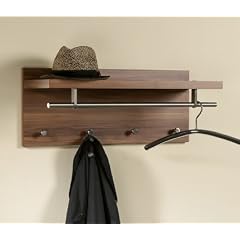 Wandgarderobe nu�baum MDF mit Kunststoffoberfl�che in nu�baum Nachbildung, Garderobenstange und Kn�p