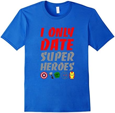 Men's I Only Date Super Heroes Graphic Funny T-shirt 3XL Royal Blue