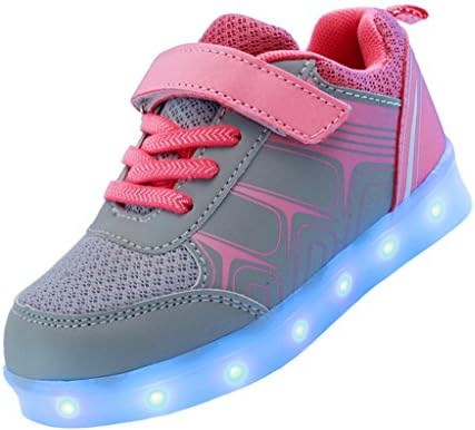 ERUPT Kid Boy Girl Low Top USB Charging light up Shoes with LED Flashing Sneakers, gray 26M