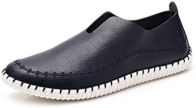 FANTELANG Spring Korean Adults Men Super Fiber Leather Loafers Slip on Sneakers Shoes (blue)