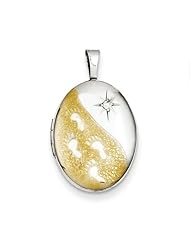 Sterling Silver Gold-Plated & Diamond 19mm Footprints Oval Locket
