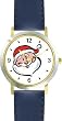 Santa Claus Face (Cartoon) Christmas Theme - WATCHBUDDY&reg; DELUXE TWO-TONE THEME WATCH - Arabic Numbers - Blue Leather Strap-Size-Large ( Men's Size or Jumbo Women's Size )