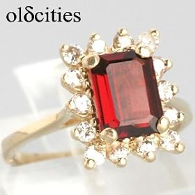 14K Yellow Gold Garnet and Diamond Ring - OldCities Estate Jewelry by 