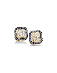 10K Yellow Gold Round Brilliant Cut Black and White Diamond - Diamond Shape Milgrain Channel Set Studs Earrings - (.95 cttw.)