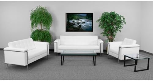 HERCULES Reception Set in White Tufted Seat &amp; Back, Accent Stainless Steel Frame