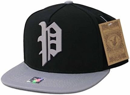 Black Eagles "P" Initial Letter Cotton Baseball Snapback Cap (Black &amp; Light Grey)