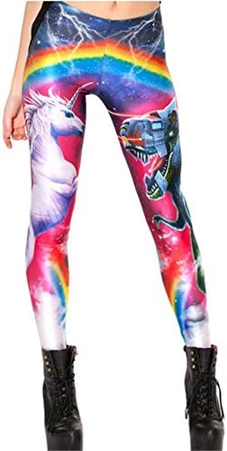 Lokebi Women Supernova Unicorn Rainbow Printed Tight Leggings
