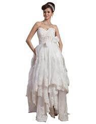 Orifashion White Strapless Hankerchief Lace Wedding Dress BWGHER0408, US Size 2