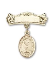 Gold Filled Baby Badge with St. Pio of Pietrelcina Charm and Arched Polished Badge Pin