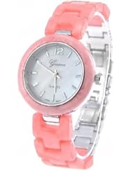 Fashion Round Case Quartz Analog Watch Wristwatch Timepiece with Beautiful Decorative Pattern for Girls Women - Pink SWWM3-226381