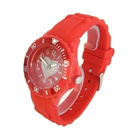 Reflex - SR026 - Montre Rouge avec Lunette Rotative, Coeur Illustr� et Bracelet en Caoutchouc