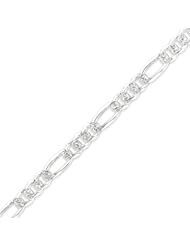 Sterling Silver 8mm Pave Flat Figaro Chain - 8 Inch