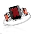 Ring With 3.55ctw Precious Stones - Genuine Diamonds, Garnets Beautifully Crafted in White Gold- Size 7 (Size 7)