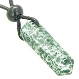 Lucky Crystal Point Evil Eye Protection Powers Amulet Pendant Necklace in Dragon Snake Jade Gemstone